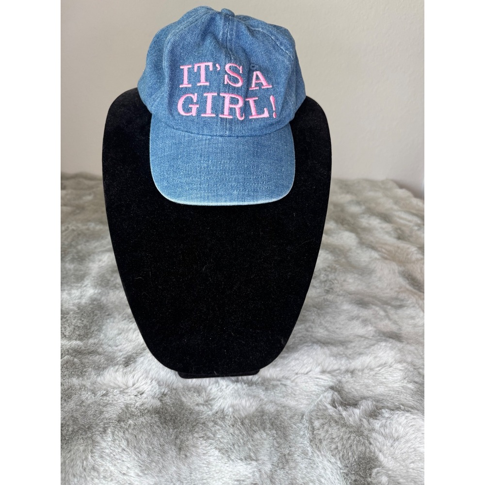 "Its A Girl" Denim Baseball Cap Pink Embroidered Gender Reveal Hat Blue-0601